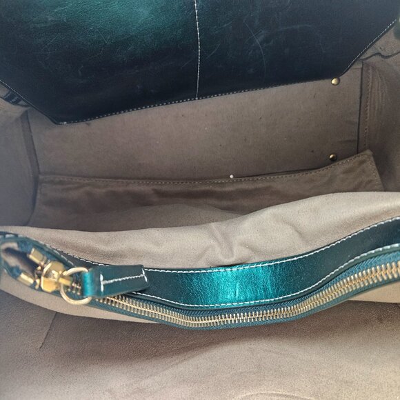 Frances Valentine Bottle Green Pebbled Leather Super Soft  Large Tote - Picture 5 of 10